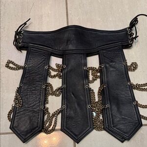 Black Leather  Belt with Chains